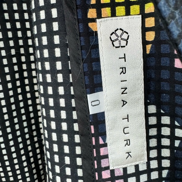 Trina Turk Size 0 Geometric Colorblock Abstract Long Jacket Cotton Snap Front - Picture 7 of 9